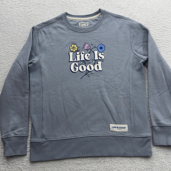 Life Is Good Tops - Life Is Good Womens S Blue Cotton Floral Graphic Crewneck Sweatshirt F24-W10238